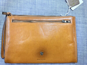 Pratesi Firenze Wristlet Clutch Bag Cognac Tan Italian Leather Handmade NWT